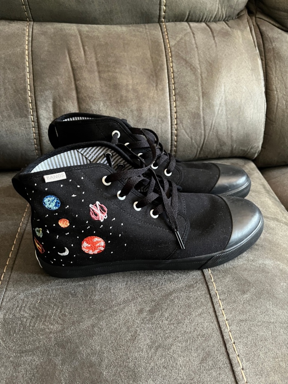 Black High-Top Sneakers with Colorful Planet Embroidery